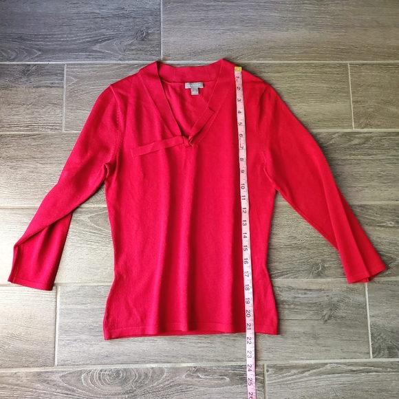 Ann Taylor Red Quarter Sleeve Tie Neck Top - Size XS - Picture 4 of 7